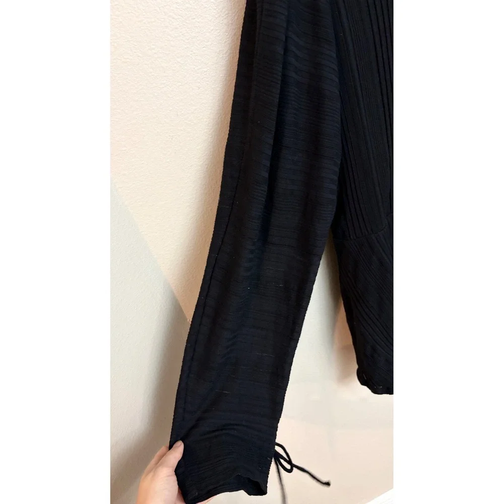 Free People Beach Cold Shoulder Mini Dress S/P Black Ribbed Knit Tie Sleeve Boho